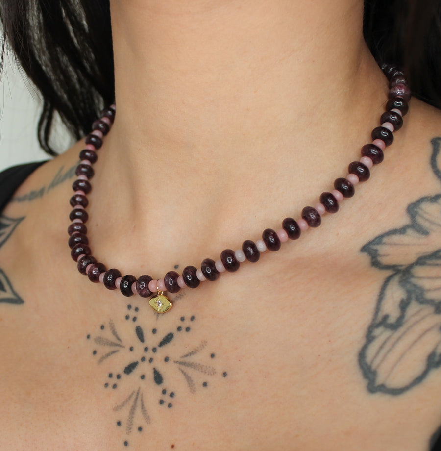 Evil Eye Choker -  Garnet & Rose Quartz