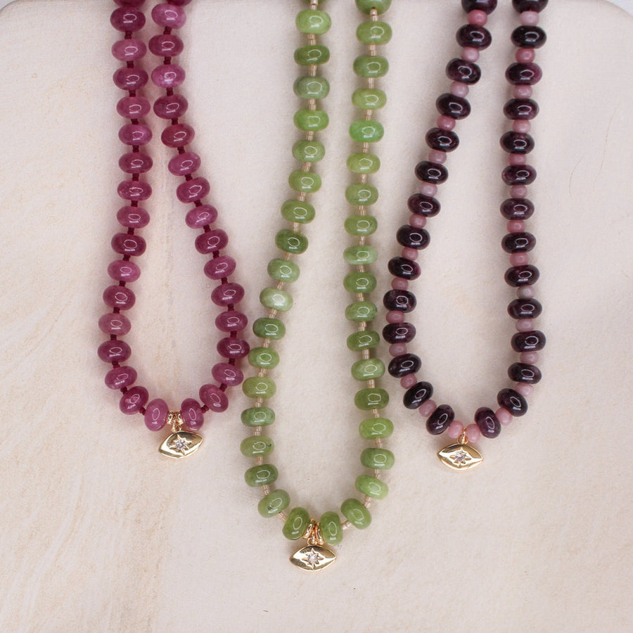 Evil Eye Choker -  Garnet & Rose Quartz
