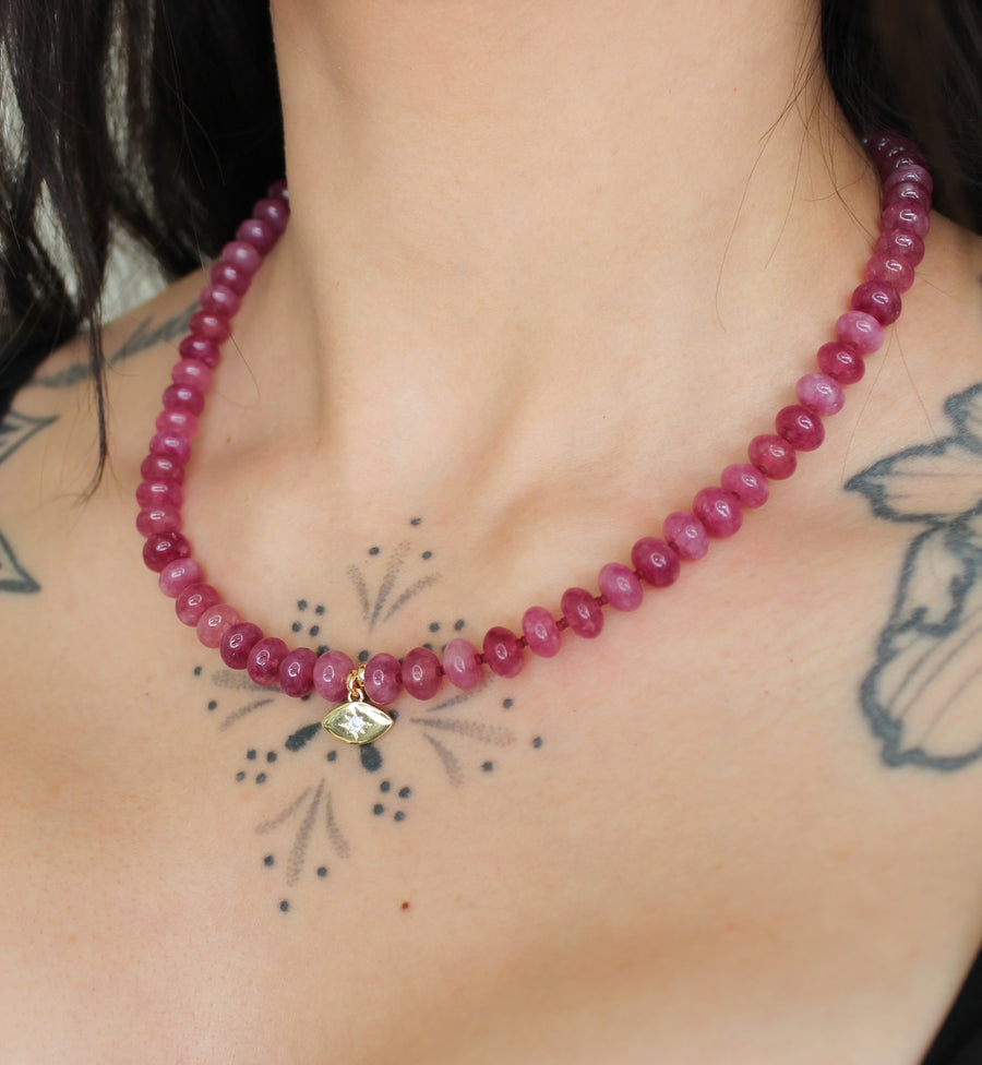 Evil Eye Choker -  Pink Tourmaline