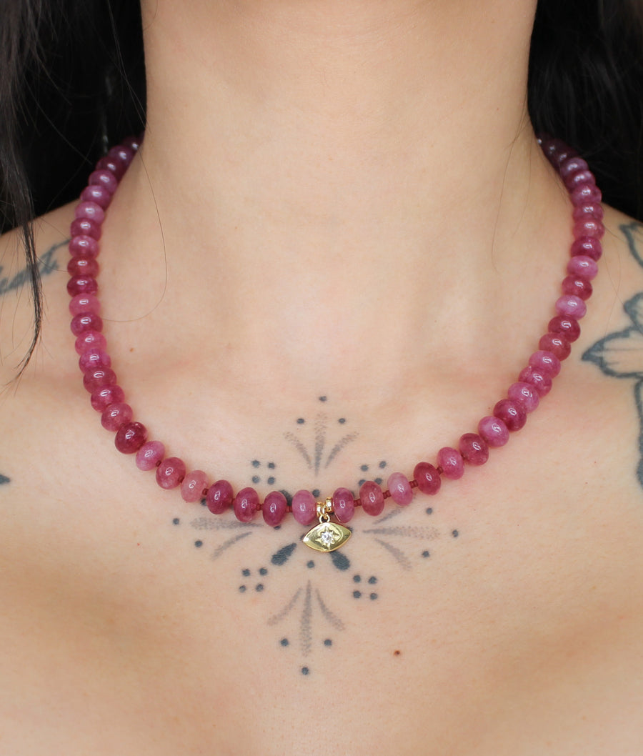 Evil Eye Choker -  Pink Tourmaline
