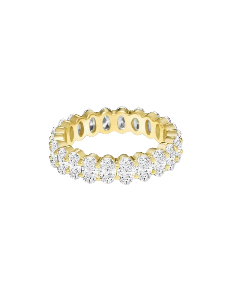 Sterling Silver Oval Cubic Zirconia Pave Ring 18k Gold Plated