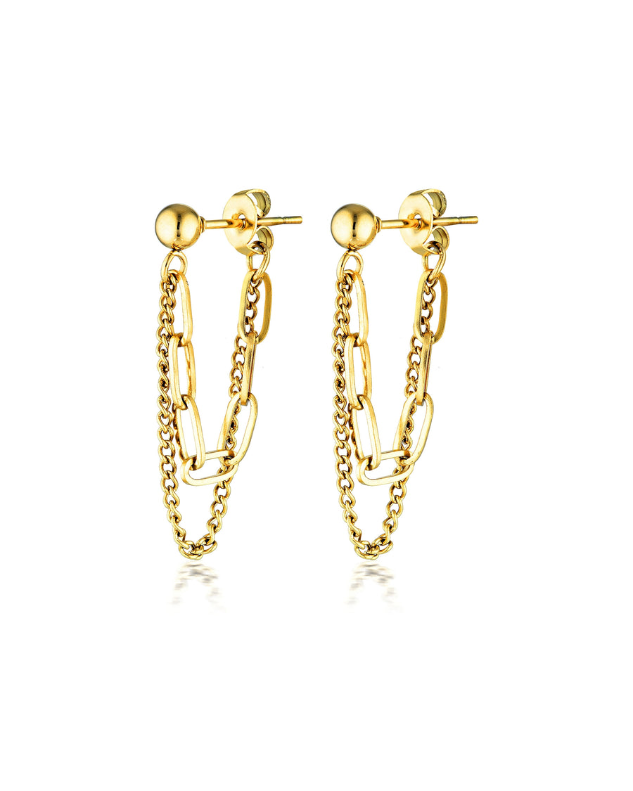 Stainless Steel 18k Gold Plated Drop Chain Earrings