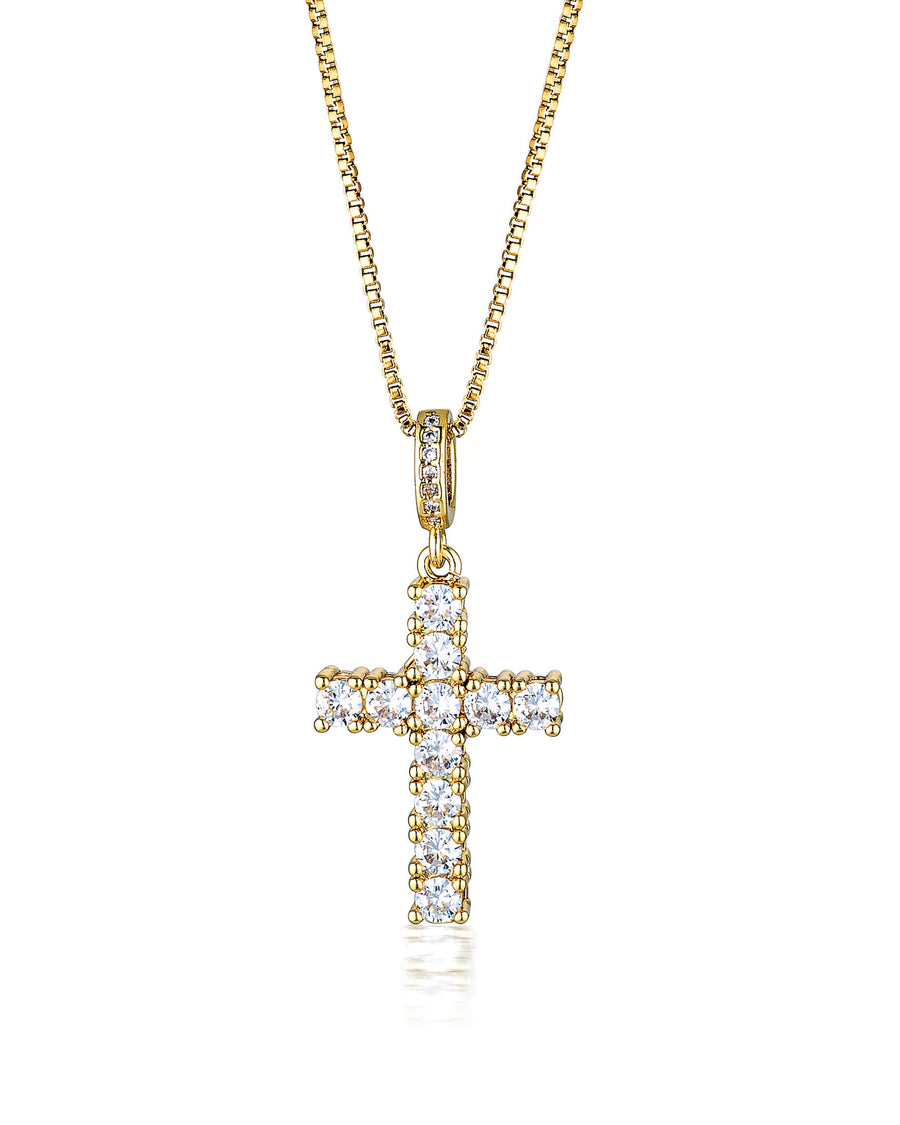 Stainless Steel 18k Gold Cubic Zirconia Cross Necklace
