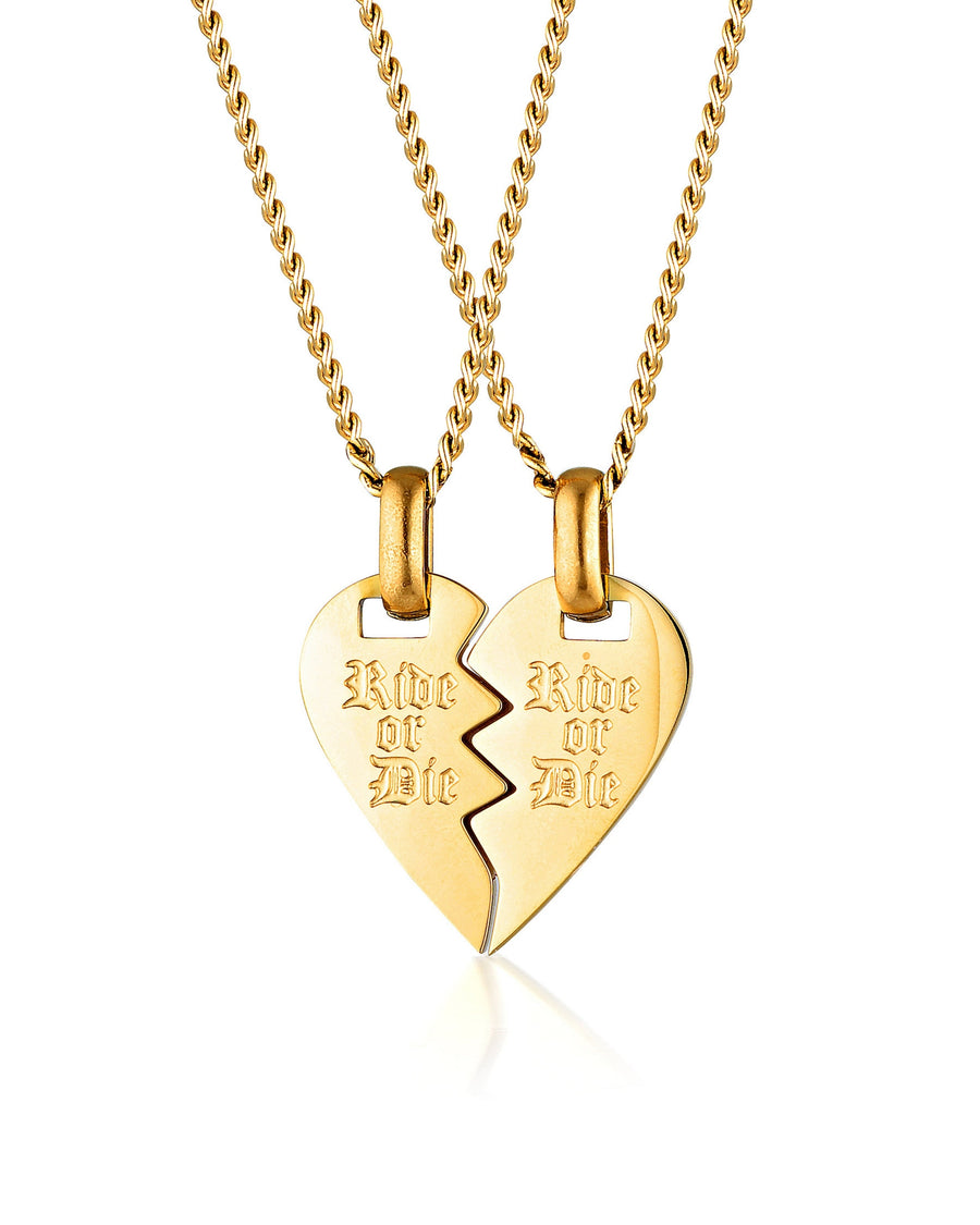 Stainless Steel 18k Gold Plated 2-Piece Ride or Die Heart Shaped Necklace Set