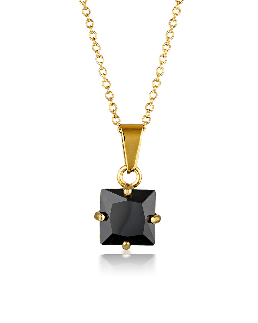 Stainless Steel 18k Gold Plated Black Cubic Zirconia Pendant Necklace